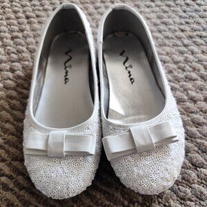 Girls ballet ribbon bow flats with white sequins size 3M